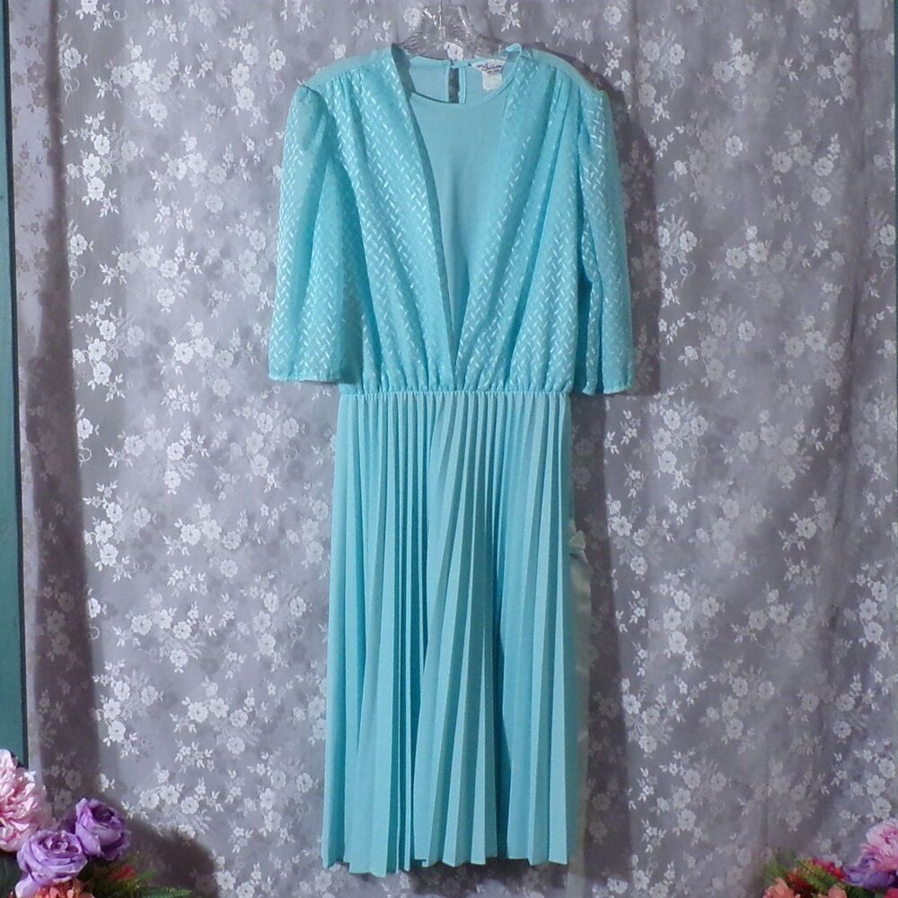 Vintage 80s Dress 1980s Teal Aqua Cocktail Party Disco Retro Barbiecore Size XL